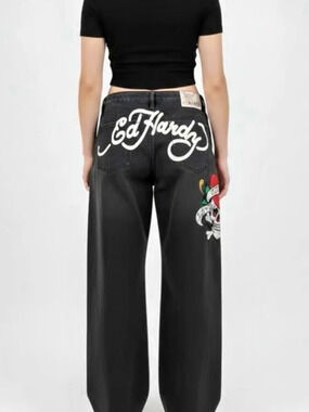 Ed Hardy Denim jeans Graphic Straight Leg Jeans Waist 30 Black